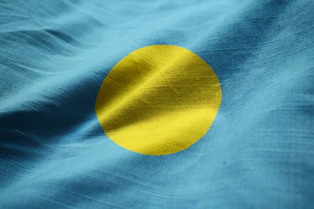 Closeup, de, babado, palau, bandeira, palau, bandeira, soprando, em, vento