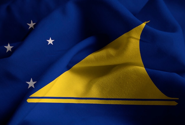 Closeup, de, babado, tokelau, bandeira, tokelau, bandeira, soprando, em, vento