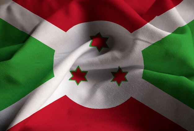 Closeup, de, babados, bandeira burundi, burundi bandeira, soprando, em, vento