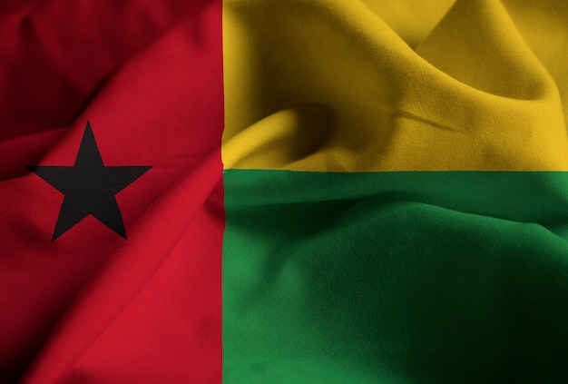 Closeup, de, babados, bandeira guiné-bissau, guiné-bissau, bandeira, soprando, em, vento