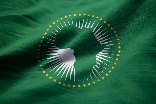 Closeup, de, babados, bandeira união africana, bandeira união africana, soprando, em, vento