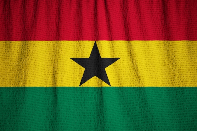 Closeup, de, babados, ghana bandeira, ghana bandeira, soprando, em, vento