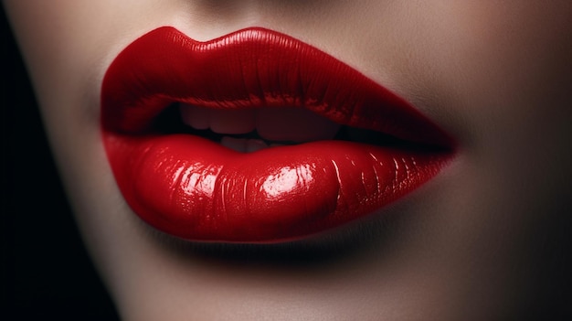 Closeup de belos lábios femininos com batom vermelho generative ai