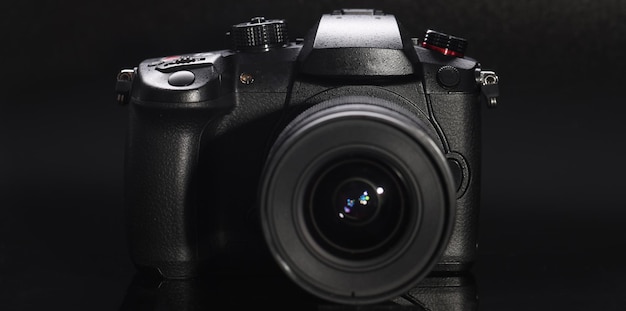 Closeup de câmera de vídeo digital preta