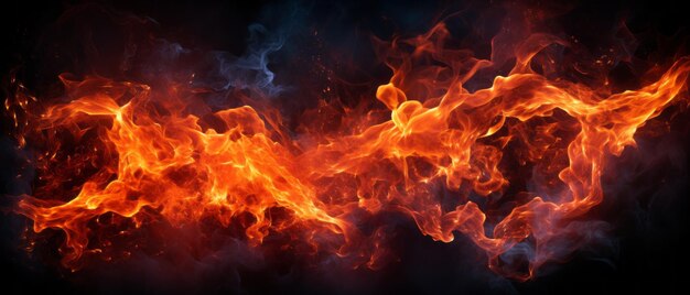 Foto closeup de chamas ardentes disparam banner de fundo longo