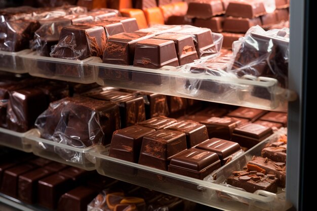 Closeup de chocolates congelados em estoque esperando para deliciar os entusiastas de doces Pronto para ser saboreado