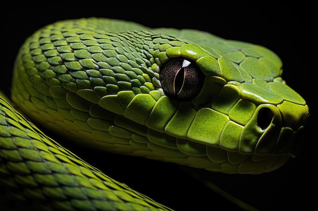 Closeup de cobra víbora verde