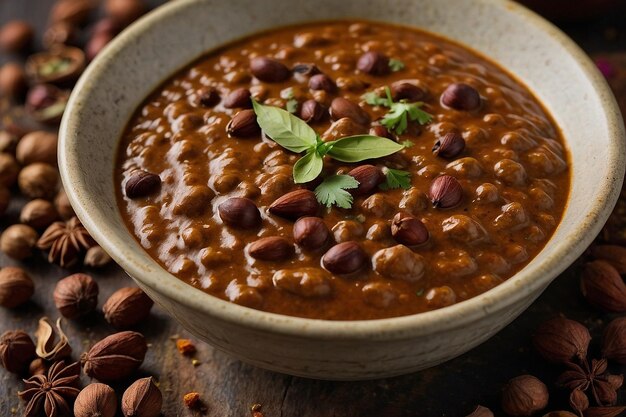 Foto closeup de dal makhani e especiarias