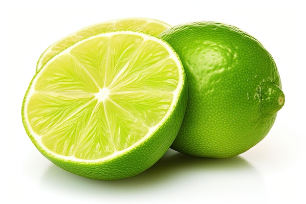 Closeup de fatia de limão aromático em fundo branco