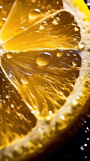 Closeup de fatia de limão vibrante com IA macro extrema gerada