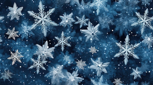 Closeup de flocos de neve de Natal e fundo de inverno