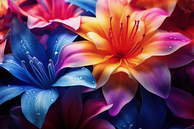 CloseUp de flores tropicais vibrantes Inteligência Artificial Gerativa