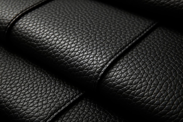 Closeup de fundo de textura de bolsa de couro preto com costuras e bordas copiam espaço