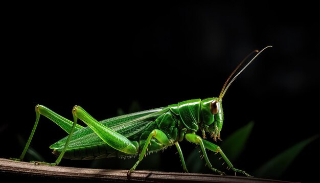 Closeup de gafanhoto verde em fundo preto