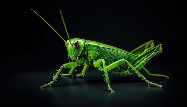 Closeup de gafanhoto verde em fundo preto