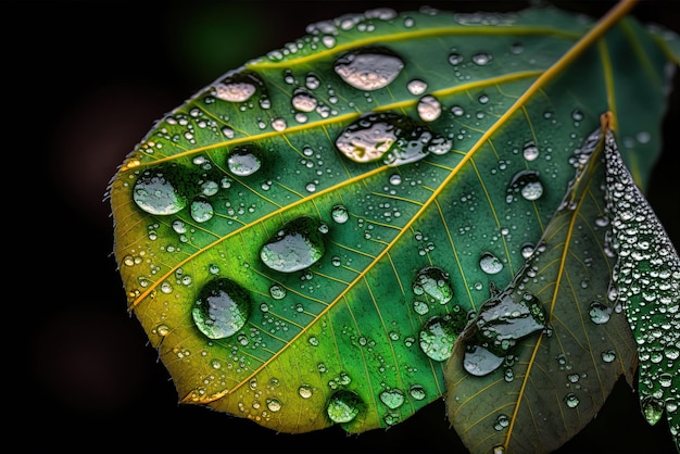 CloseUp de gotas de água em uma folha