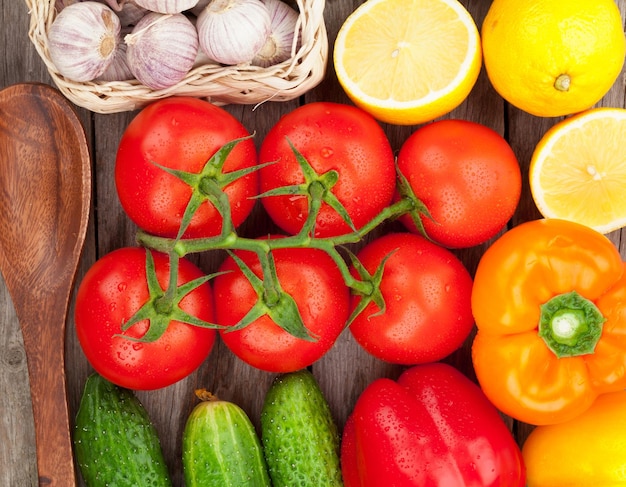 Closeup de legumes maduros frescos