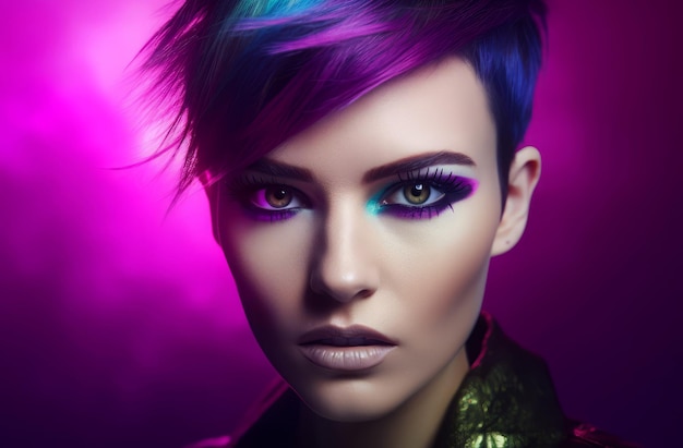 Closeup de maquiagem de mulher Garota atraente com maquiagem colorida brilhante Gerar ai