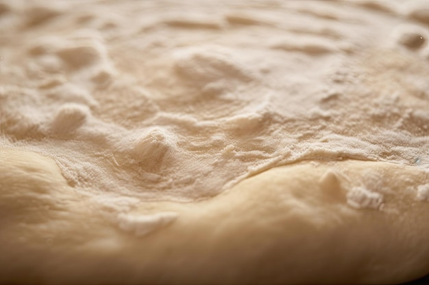 Closeup de massa de pizza com farinha visível e gotas de água criadas com generative ai