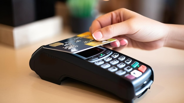 Closeup de pagamento sem contato com cartão de crédito