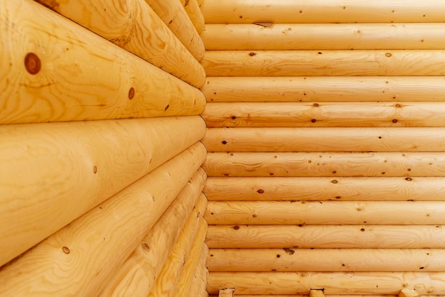 closeup de parede de toras de madeira