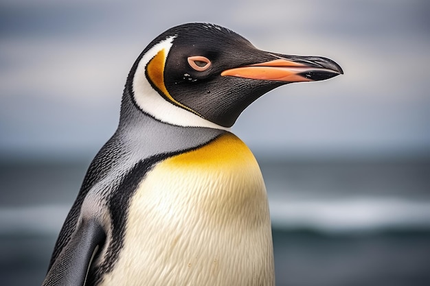 Closeup de pinguim criado contra um fundo cinza Generative ai