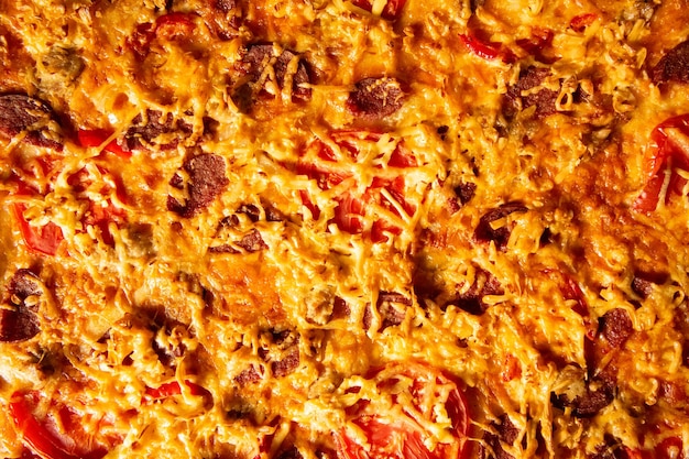 Closeup de pizza de pepperoni de fundo apetitoso preenchendo o quadro Fundo de pizza