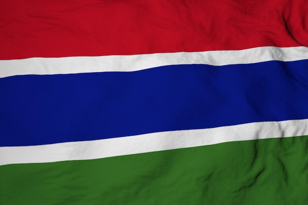 Closeup de quadro completo em uma bandeira da Gâmbia acenando em renderização em 3D