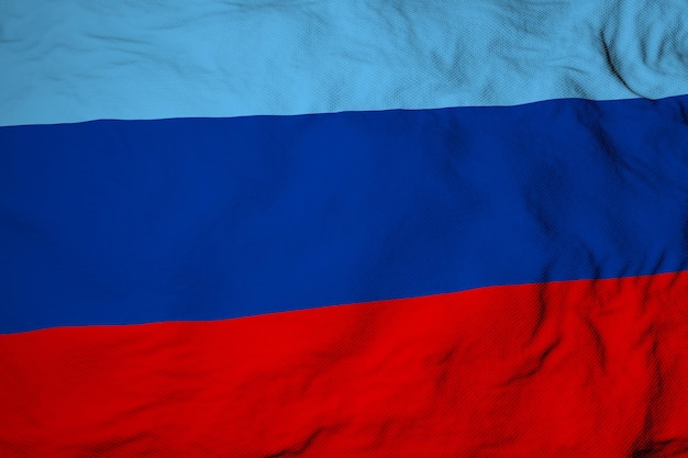 Closeup de quadro completo em uma bandeira da República Popular de Luhansk em renderização em 3D