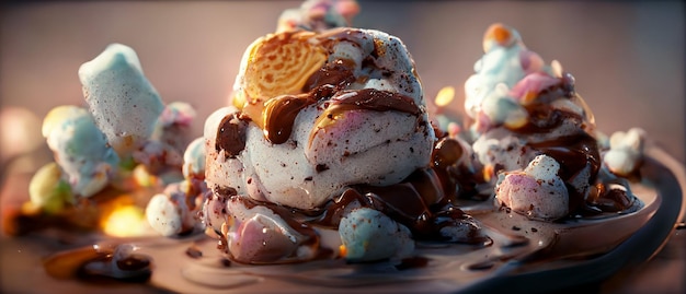 Closeup de sabor de biscoito e creme de ilustração de sorvete