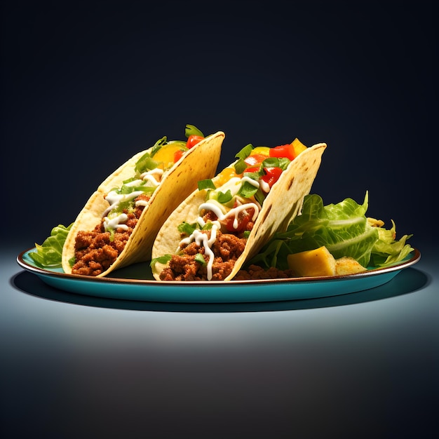 Closeup de Tacos saborosos em um prato isolado com espaço de cópia Comida de rua mexicana tradicional