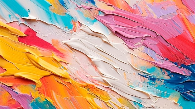 Closeup de textura de pintura de arte multicolorida abstrata áspera com pincelada de óleo faca de palete sobre tela Generative AI