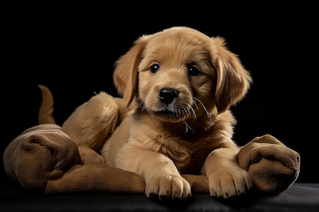 Closeup de um companheiro Golden Retriever isolado em um fundo preto Generative Ai