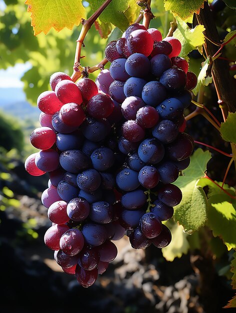 Closeup de uvas em um vinhedo brilhante