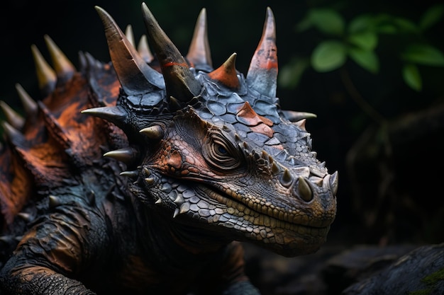 Closeup do Styracosaurus IA generativa de luz natural