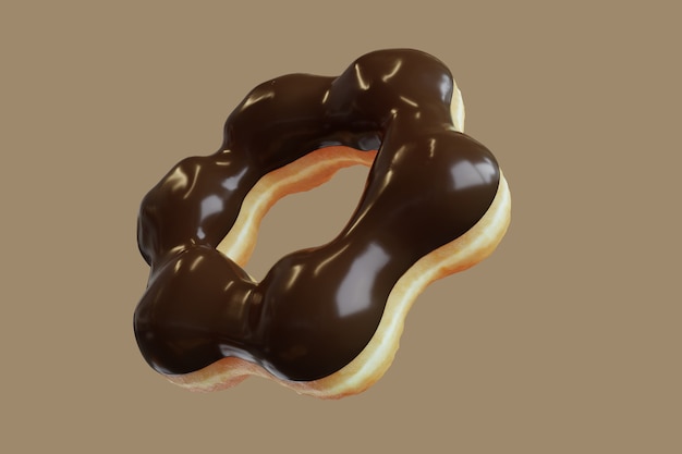 Closeup Donut Topping mit Schokolade süß isoliert schwimmend auf braunem Hintergrund. Minimal Food Idea Konzept 3D-Rendering.