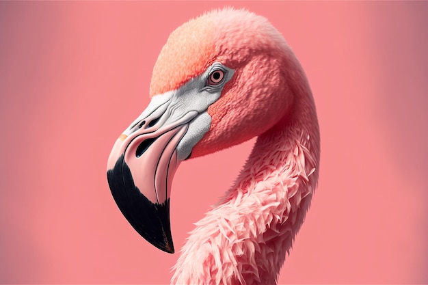 Closeup flamingo rosa com retrato de pássaro de penas