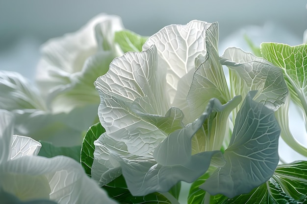 CloseUp de la flor de repollo blanco con hojas verdes generada por Ai