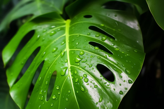 Closeup folha tropical com gota de água Ai gerada