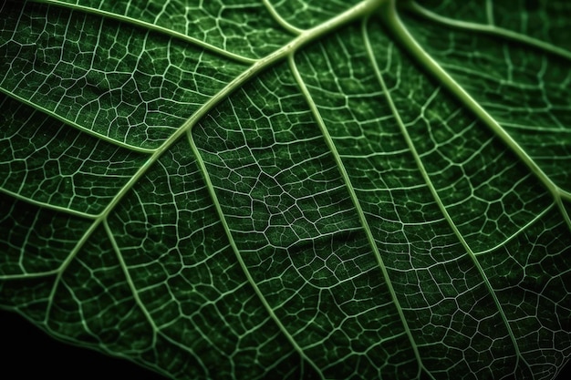 Closeup folha verde macro generativa de nervos ai