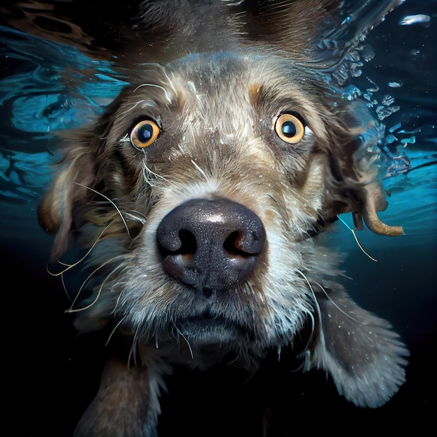 closeup foto subaquática grande angular resultado de um cachorro debaixo d'água
