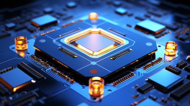 Closeup fundo de hardware da placa-mãe Circuito cpu microchip processador digital Conceito de tecnologia Ai ilustração generativa