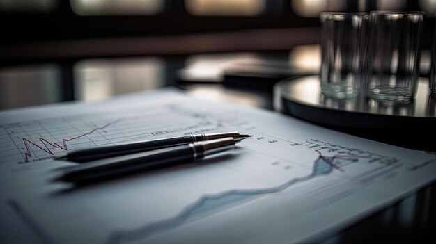Closeup de gráficos de negocios y lápices elegantes en el escritorio