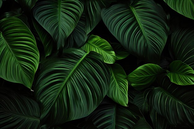 Foto closeup de hojas verdes en un fondo negro generative ai