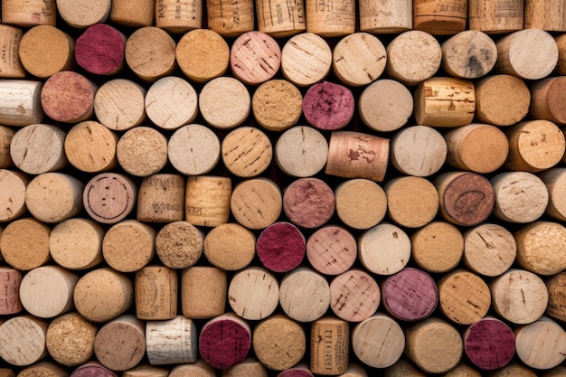 Closeup horizontal de rolhas de vinho vintage preenchendo o quadro