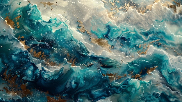 Foto closeup de lienzo pintado de azul y oro ia generativa