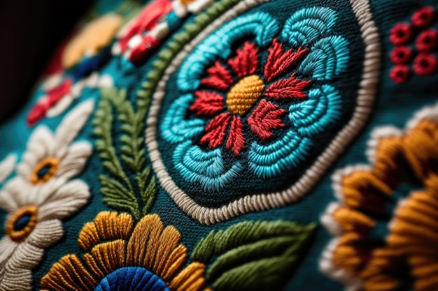 Closeup lindo bordado de estilo tradicional ucraniano geração Vyshivanka AI
