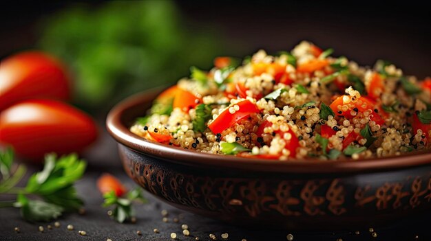 Foto closeup macro shot de ensalada de quinoa ai generado