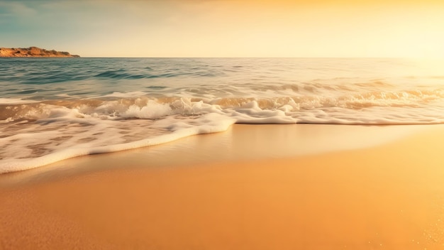 Closeup mar surf e praia de areia ao pôr do sol Rede neural gerada em maio de 2023 Não com base em nenhuma cena ou padrão real