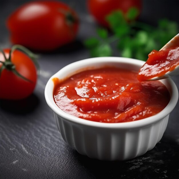 Closeup na porção de molho de tomate